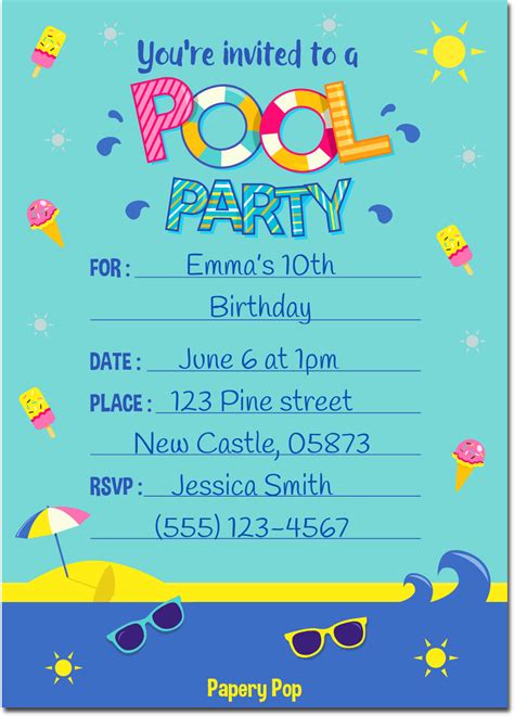 30 Pool Party Invitations with Envelopes - Kids Birthday Party Invitat – Papery Pop