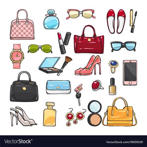 Collection of fashion accessories women things Vector Image