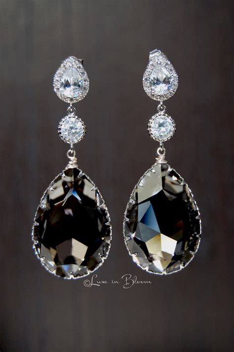 Wedding Earrings In Black Diamond Swarovski Crystal - Style # E153-BD ...