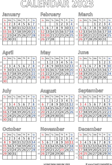 Calendar 2023 United States | Free Printable PDF