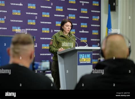 KYIV, UKRAINE - MAY 17, 2022 - Deputy Minister of Defence of Ukraine Hanna Maliar holds a ...