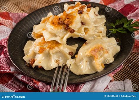 Fried Dumplings Pierogi with Meat. Stock Image - Image of cuisine, food: 124399409