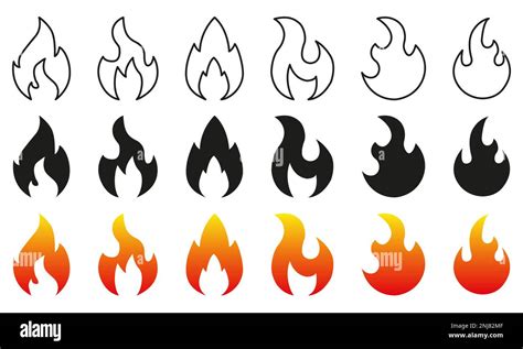 Fire icon collection. Fire flame symbol. Bonfire silhouette logotype ...