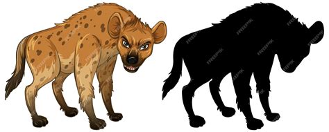 Free Vector | Hyena characters and its silhouette on white background