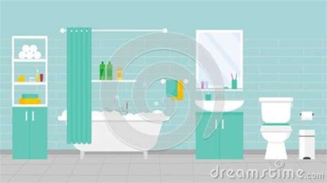 Cartoon Bathroom Animation with Foam and Bubbles, Cool Vector Flat ...