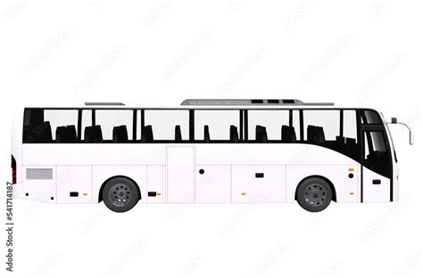 Modern White Bus Side View 3D Render Illustration. PNG Transparent Background Object. Tour Bus ...