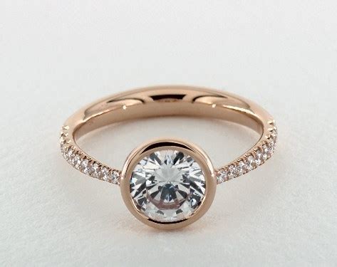 14K Rose Gold Bezel Set Tapered Pavé Engagement Ring-17745r14