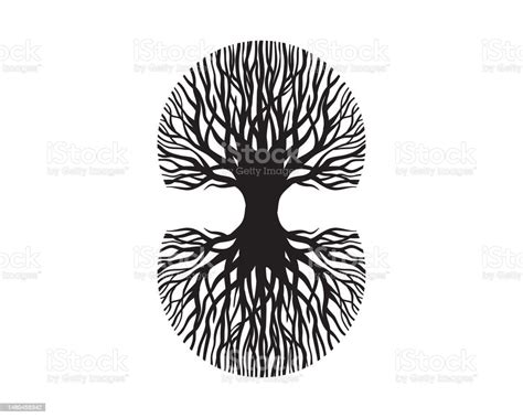 Mirrored Twin Kalpawreksa Kalpavrkṣa Kalpataru Mythological Oak Tree Logo Stock Illustration ...