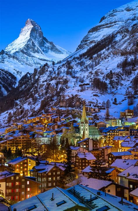 Aerial View on Zermatt Valley and Matterhorn Peak at Dawn, Switzerland #socialtraveller ...