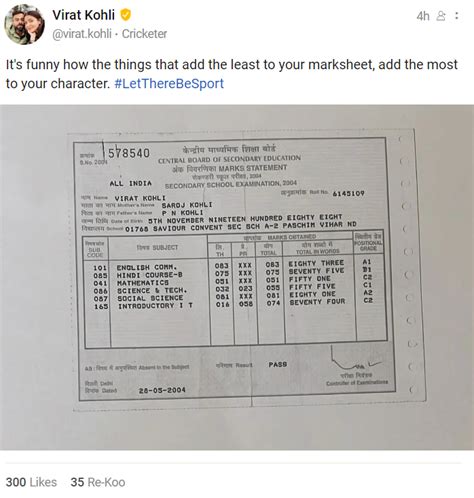 CBSE Class 10 Marksheet of Virat Kohli goes viral, cricketer scored ...