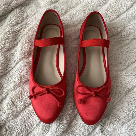 Urban Outfitters red satin ballet shoes. Only worn a... - Depop