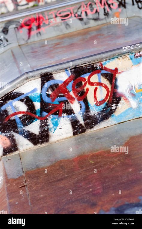 Detail of graffiti at a skateboard park Stock Photo - Alamy