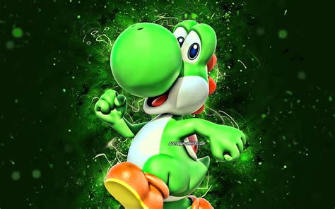 Yoshi, dinosaur, green neon lights, Super Mario, creative, Super Mario ...