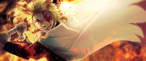 3440x1440 Resolution Kyojuro Rengoku Fight mode Demon Slayer Kimetsu no ...