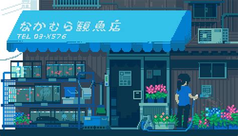an illustration of a man standing in front of a flower shop with flowers on display