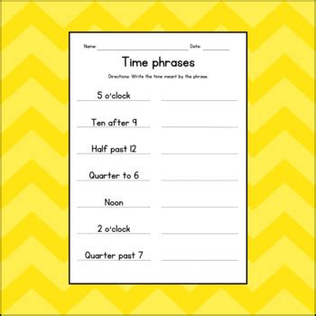 Time Reading & Writing - Time Phrases Worksheets - Sub Plan - No Prep