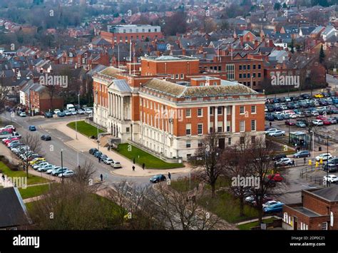 View looking down on Chesterfield Town Hall and Chesterfield town ...