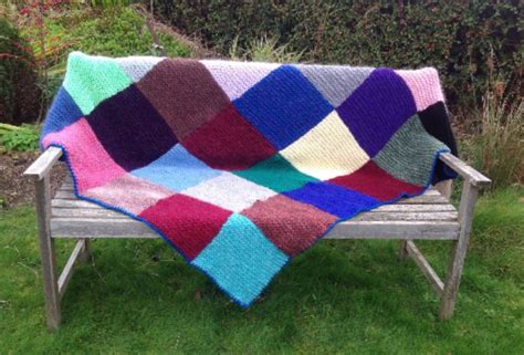 SOLD..Large chunky knit traditional squares blanket for double bed ...