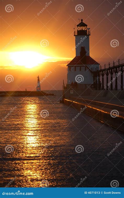 Michigan City Lighthouse stock image. Image of sailing - 4071013