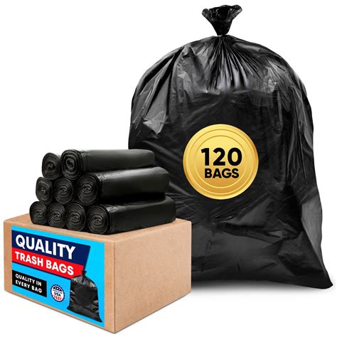 64-65 Gallon Black Trash Bags, (120 Bags Bulk) 60 Gallon Extra Large Black Trash Bags, High ...