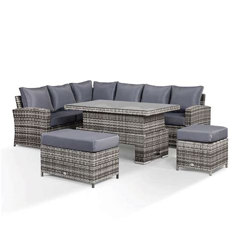 Club Rattan Harmony Outdoor Corner Sofa Set with Rising Table in Grey ...