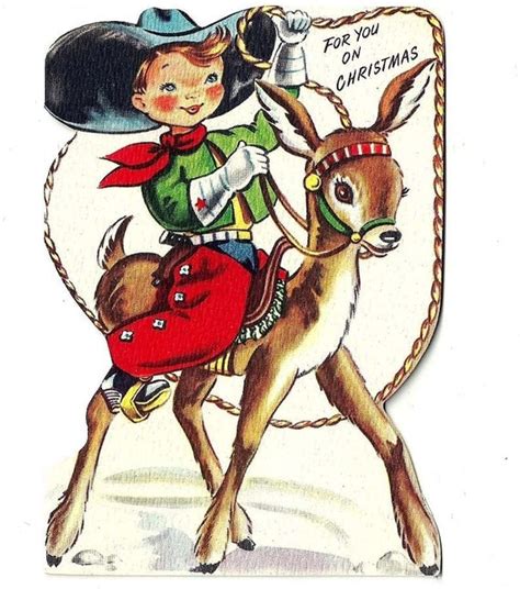 Vintage UNUSED 1950 Cowboy Christmas Greeting Card