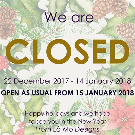 We will be closed for the holidays from the 22.12.17 and will reopen 15.01.18 🎁🎄🌟🦃 🎀🕯 Please be ...