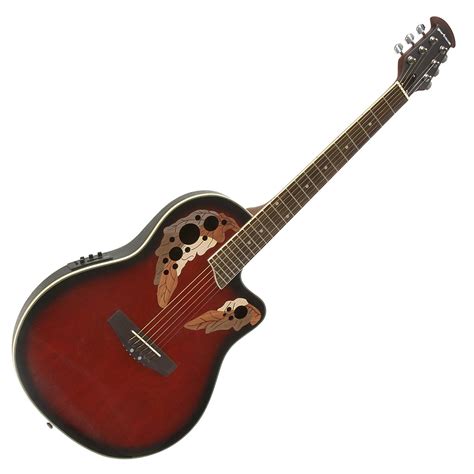 Deluxe Roundback Electro Acoustic Guitar by Gear4music, Red - Ex Demo at Gear4music