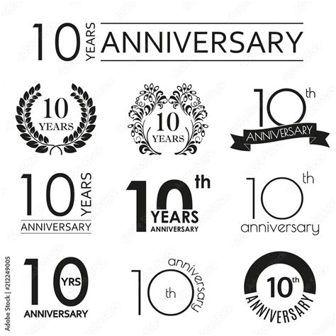 10 years anniversary icon set. 10th anniversary celebration logo ...