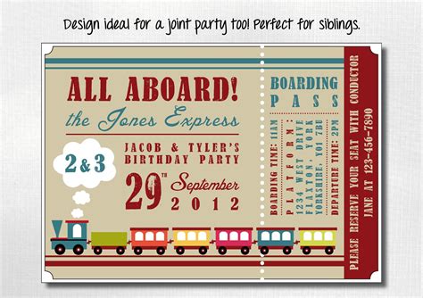 Personalized Kid's Train Ticket Birthday Party Invitations - printable … | Birthday party ...