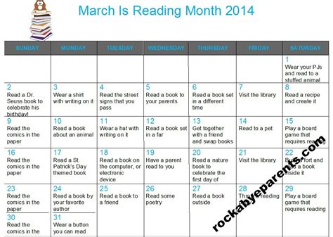 March Is Reading Month Activity Calendar - Rock-A-Bye Parents