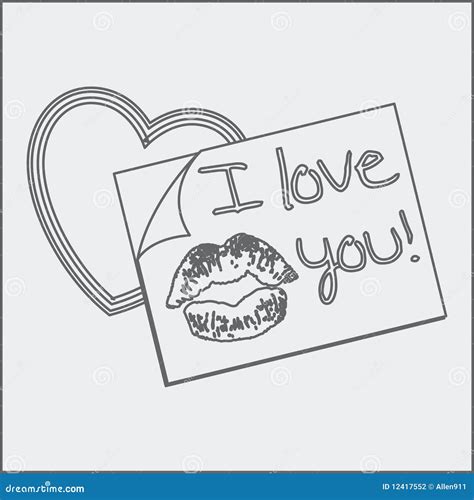 Sketch Of I Love You Note And Heart Stock Photography - Image: 12417552