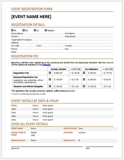 Event Registration Forms & Template for MS Word | Word & Excel Templates