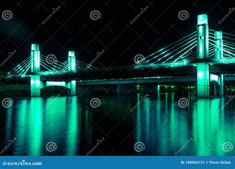 Bridge Over Brazos River Illuminated by LED in Waco, Texas / Light Painted Bridge Stock Image ...