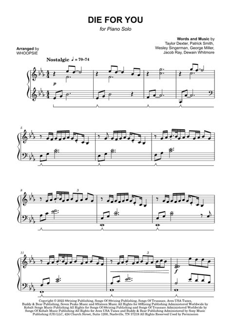 Die For You (arr. Whoopsie) by Joji Sheet Music for Piano Solo at Sheet ...