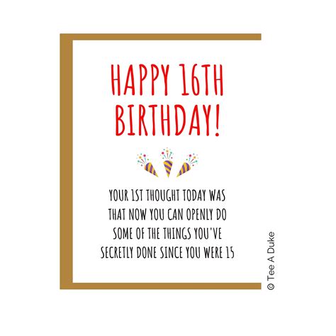 16th Birthday Card, Funny 16th Birthday, 16th Birthday Gift, for Daughter, for Son, 16 Birthday ...