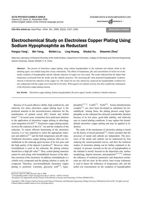 (PDF) Electrochemical Study on Electroless Copper Plating Using Sodium ...