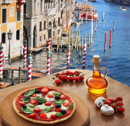 Classic Italian Pizza In Venice Against Canal Italy Stock Photo - Download Image Now - iStock