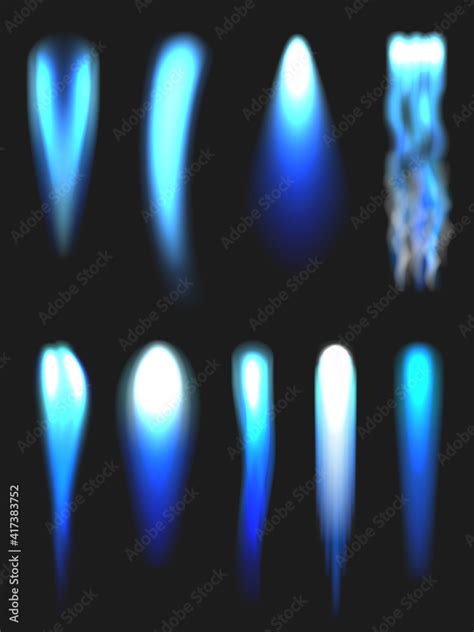 Jet flames. Blue blasting fire aviation fueling futuristic rocket engine flame decent vector ...