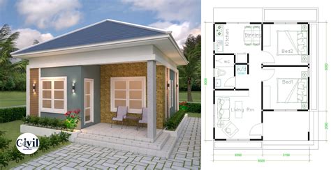 Small House Plans 6.5×8 With 2 Bedrooms Hip Roof | Engineering Discoveries