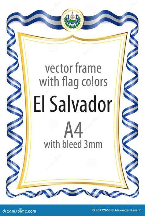 Frame And Border With The Coat Of Arms And Ribbon With The Colors Of The El Salvador Flag ...