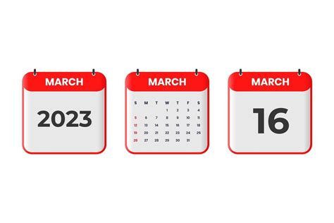 March 2023 calendar design. 16th March 2023 calendar icon for schedule, appointment, important ...