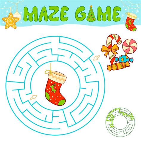 Christmas maze puzzle game for children. Circle maze or labyrinth game ...