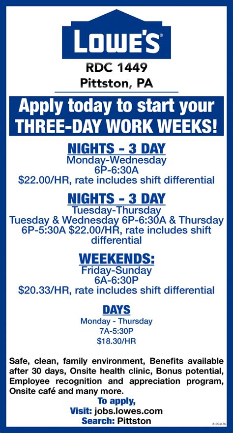 Apply Today, Lowe's Distribution Center, Pittston, PA