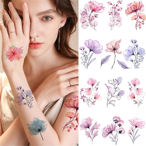 Temporary-Fake-Tattoo-Sticker-Colorful-Flower-Tattoo-Sticker-Water ...