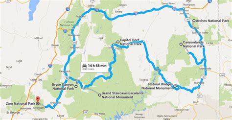 √ Big 5 National Parks In Utah Map