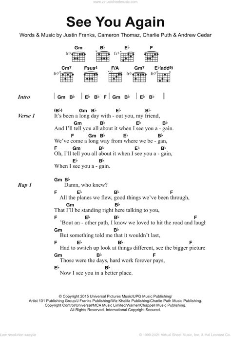 Khalifa - See You Again (featuring Charlie Puth) sheet music for guitar (chords)