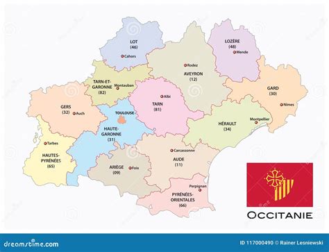 Occitanie Administrative Map Vector Illustration | CartoonDealer.com #222982998