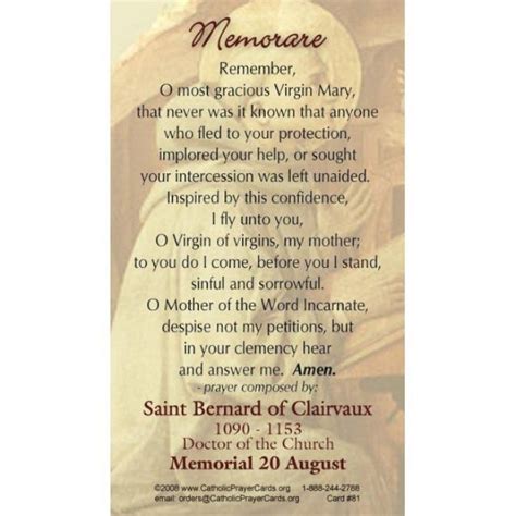 Prayer Cards, Holy Cards : Memorare Prayer Card (50 pack)