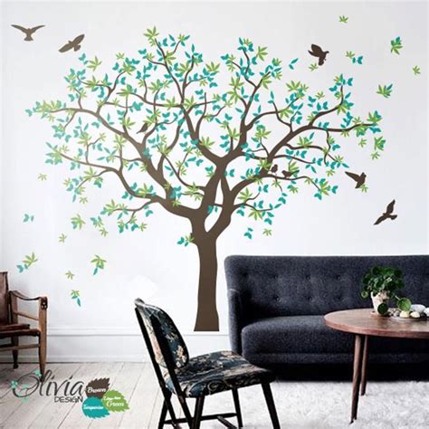 Buy Large Family Tree Vinyl Decal With Bird Stickers, Nature Wall Mural ...